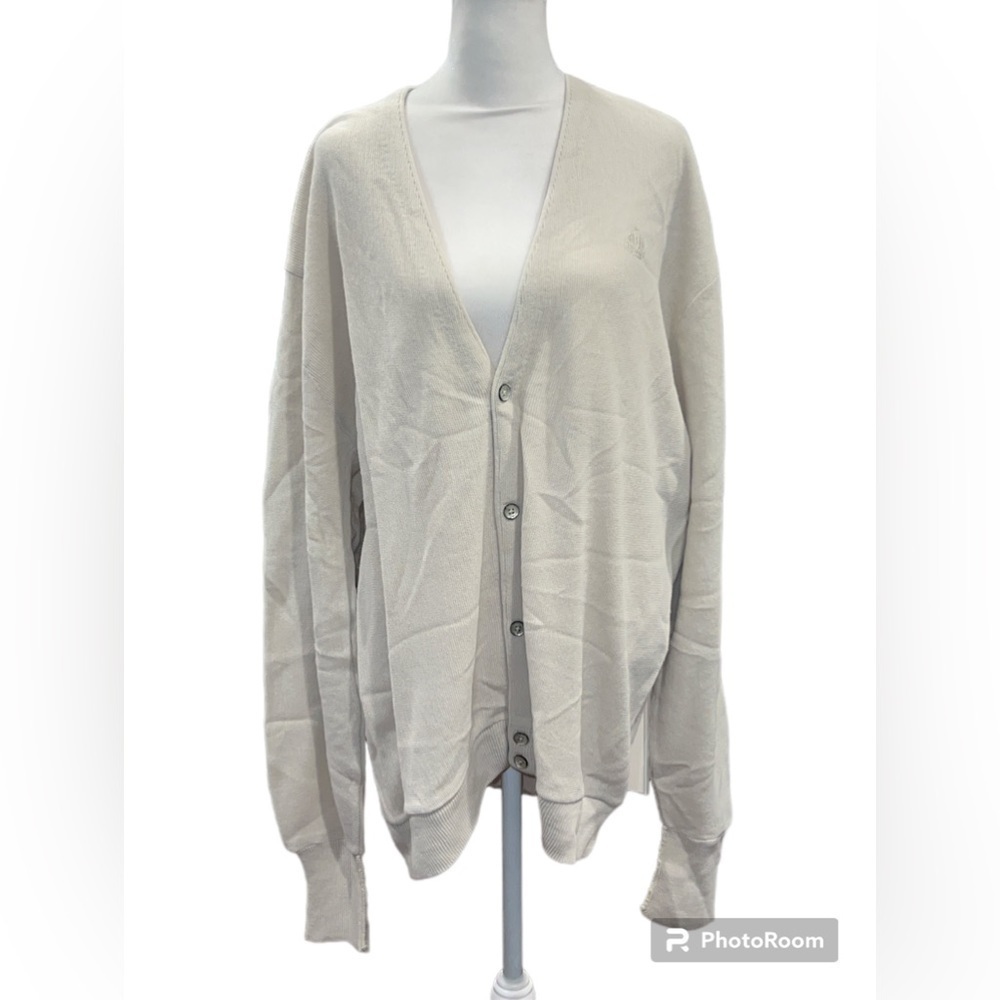Vintage Izod‎ Cardigan Sweater Mens XL Cream Beige Knit Button Front USA Made